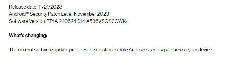 Samsung Galaxy A53 November 2023 update Verizon