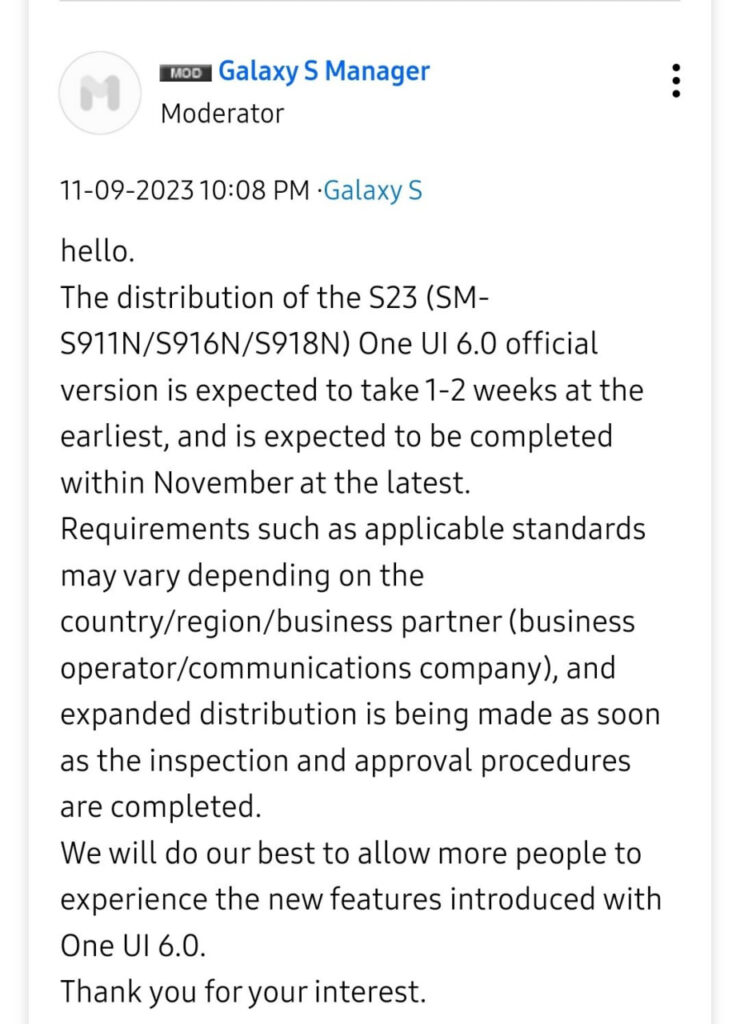 Stable One UI 6 Samsung Galaxy S23 Korea