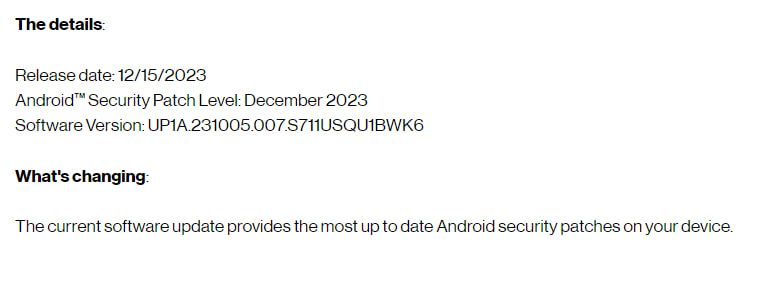 Samsung Galaxy S23 FE December 2023 update US 