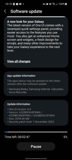 Samsung Galaxy A52s One UI 6 update