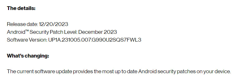  Samsung Galaxy S21 FE December 2023 update US