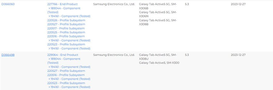 Samsung Galaxy Tab Active 5 certification