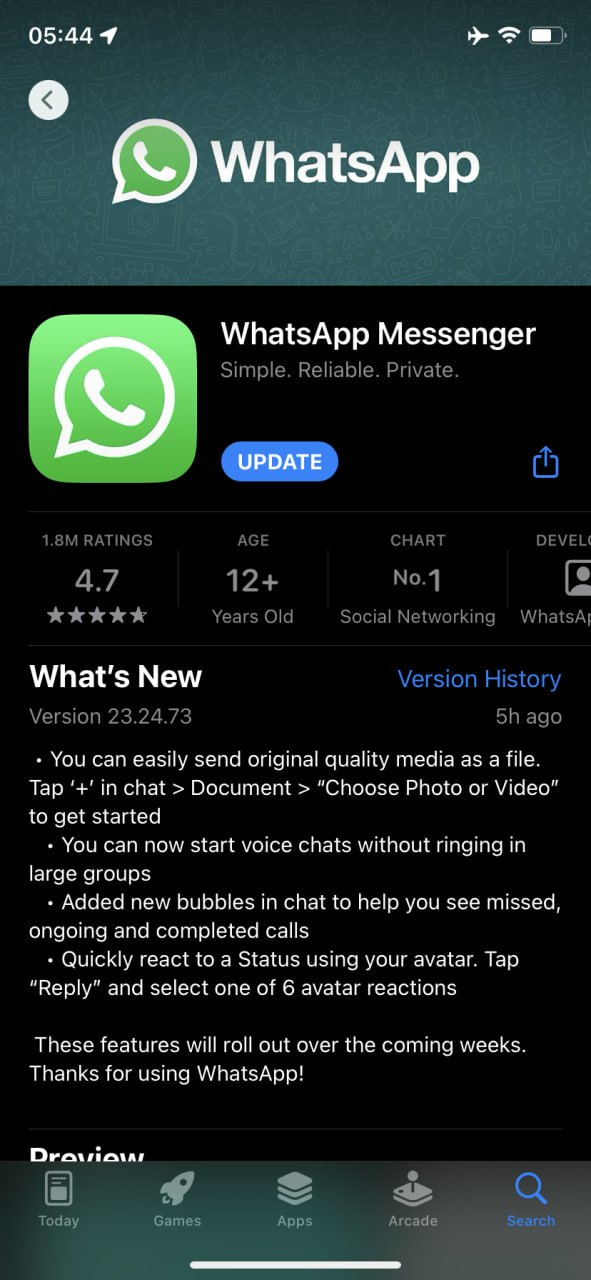  WhatsApp 23.24.73 update iOS