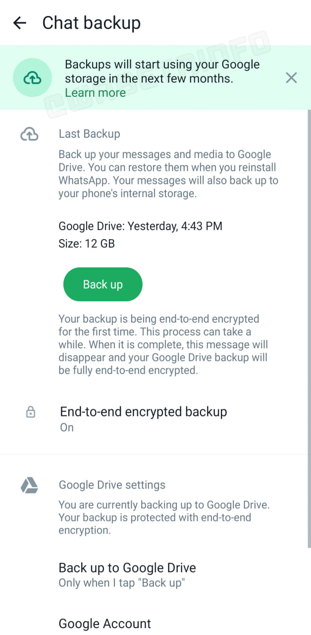 WhatsApp storage backups banner