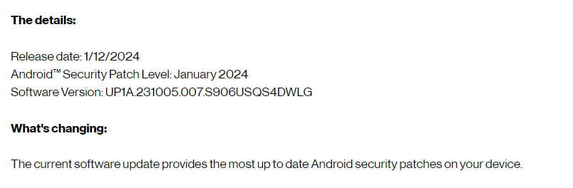 Samsung Galaxy S22 January 2024 update US